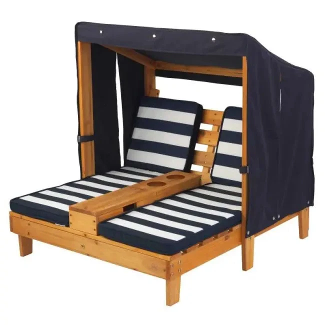 KidKraft Double Chaise Lounge With Cup Holders - Honey & Navy 524 4 KidKraft Double Chaise Lounge With Cup Holders - Honey & Navy 524 - Image 2