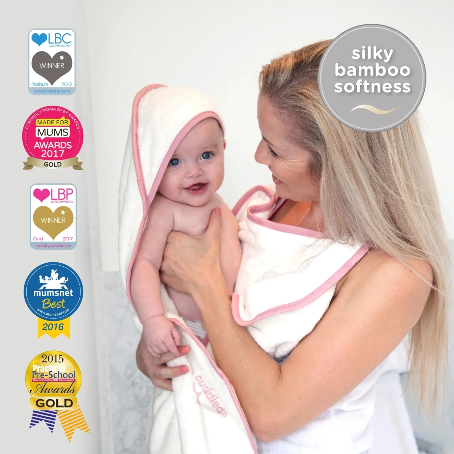 Cuddledry 'Hands-free' Baby Towel Pink Edge 3 Cuddledry 'Hands-free' Baby Towel Pink Edge